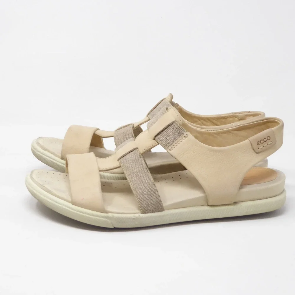 ECCO Damara Womens Sandals Beige Leather Elastic Strap Comfort 7